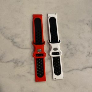 Watch band Galaxy red & blk, white/blk silicone w/push button butterfly clasp